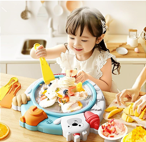 Máquina de Sorvete Instantâneo Na Chapa para Crianças, Brinquedo Criativo de Cozinha com Design de Urso Polar, Acessórios Inclusos, Espátulas para Fazer Sorvetes Divertidos - MJ BRANDS