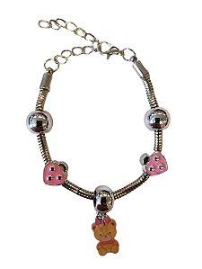 Pulseira Com Cinco Pingentes Coloridas Infantil Para Presente Bracelete Coração Com Fecho Estilo Prateada Moda Acessório