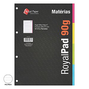 Bloco Folha de Fichário ROYAL PAPER Pautado Colorido Matérias - 80fls 90g