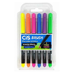 Brush Pen CIS estojo com 6 marcadores - Cores Neon