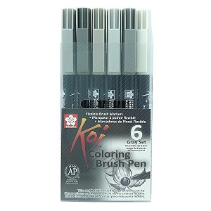 Brush Pen SAKURA Koi Conjunto com 6 Tons de Cinza