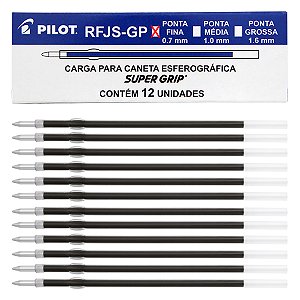 Caixa 12 Refil p/ Caneta Esferográfica PILOT Super Grip 0.7 mm Ponta Fina Carga ref RFJS-GP