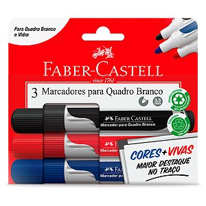 Marcadores para Quadro Branco FABER-CASTELL 3 Cores Básicas Encartelado