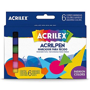 Marcador para Tecido Acrilpen ACRILEX caixa c/ 06 Cores Sortidas