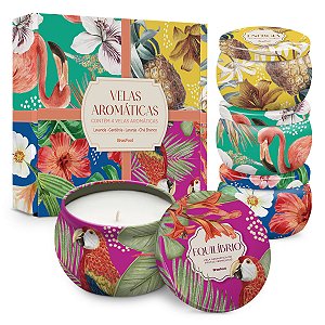 Kit 04 Velas Aromáticas Latinha Decorativa Brasfoot Floral