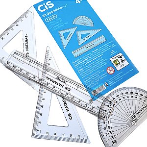Kit Desenho Geométrico 15cm CIS 04 Peças Régua Esquadros Transferidor
