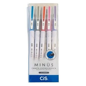 Caneta Esferográfica CIS Minus 0.4 mm Estojo com 5 cores