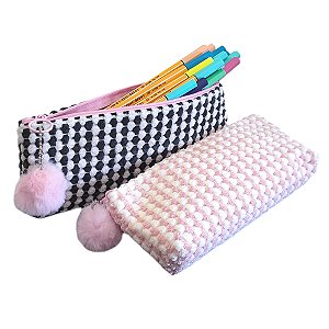 Estojo Xadrez Pompom UNISO 1 compartimento 210 x 85 x 35mm Preto
