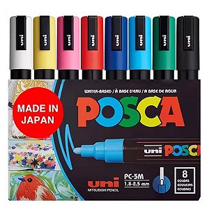 Kit POSCA PC-5M Estojo com 8 Canetas Cores Básicas