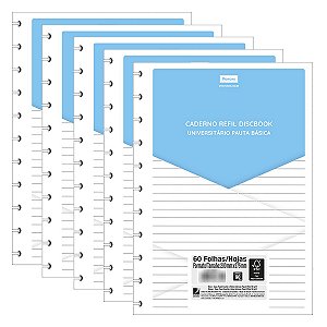 Kit 5 Refil Discbook Universitário Foroni 5x60fls 90g Branco Pauta Básica
