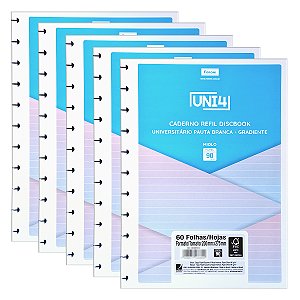Kit 05 Refil Discbook Universitário FORONI 5x60fls 90g Gradiente Pauta Branca