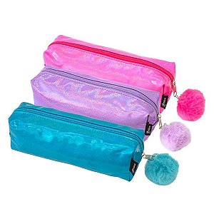 Estojo Escolar Holográfico c/ Pompom Retangular POLIBRAS