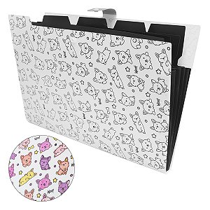 Pasta Sanfonada A4 c/ 5 Divisões Dogs e Cats p/Colorir POLIBRAS