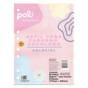 Refil Caderno Argolado Colegial B5 POLIBRAS 80 folhas 56g/m²