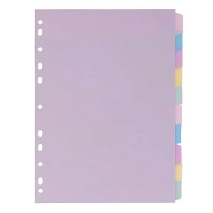 10 Divisórias Plásticas p/ Caderno Argolado Universitário Polibras Tons Pastéis