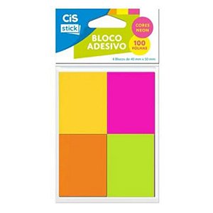 Bloco Adesivo 38x50mm CIS Stick 4 Cores Neon