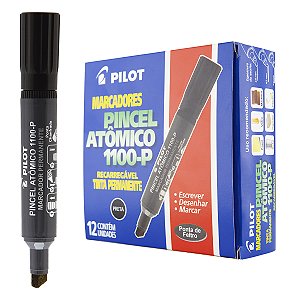 Caixa 12 Pincel Atômico PILOT Marcador Permanente 1100-P Chanfrado PRETO