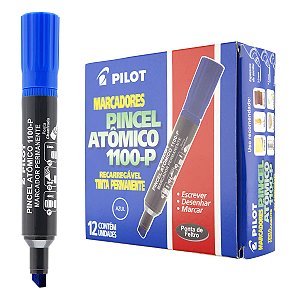 Caixa 12 Pincel Atômico PILOT Marcador Permanente 1100-P Chanfrado AZUL