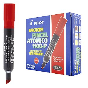 Caixa 12 Pincel Atômico PILOT Marcador Permanente 1100-P Chanfrado VERMELHO