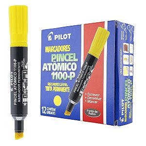 Caixa 12 Pincel Atômico PILOT Marcador Permanente 1100-P Chanfrado AMARELO