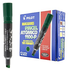 Caixa 12 Pincel Atômico PILOT Marcador Permanente 1100-P Chanfrado VERDE