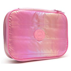 Estojo Box Puffer 100 Pen POLIBRAS Nylon Rosa Holográfico