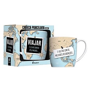 Caneca Porcelana Urban BRASFOOT Viajar pelo Mundo 300ml