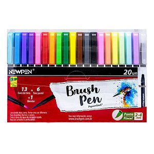 Caneta Brush Pen NEWPEN estojo com 20 unidades