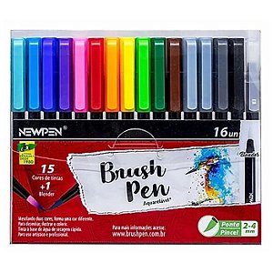 Caneta Brush Pen NEWPEN estojo com 16 unidades