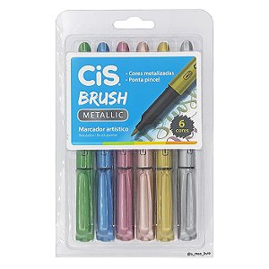Caneta Brush Pen CIS Metallic estojo com 6 cores metalizadas