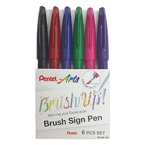 Brush Pen PENTEL Sign Pen - Estojo com 6 cores