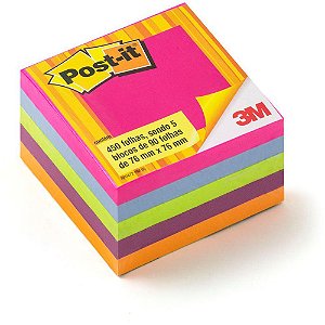 Notas Adesivas Post-it Cubo 76x76mm Cores Neon 3m