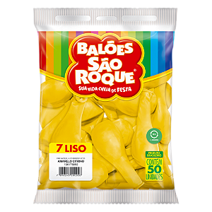 Balão N°7 Liso Amarelo Citrino 50 Peças São Roque