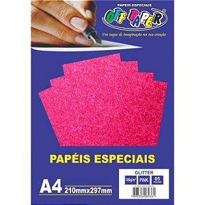Papel Glitter A4 180g/m² Pink 5 Folhas Off Paper