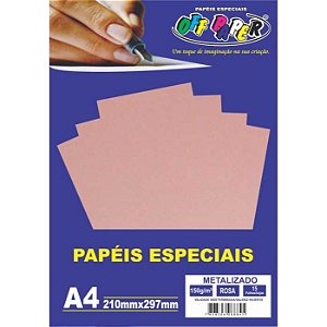 Papel Metalizado A4 150g/m² Rosa 15 Fls Off Paper