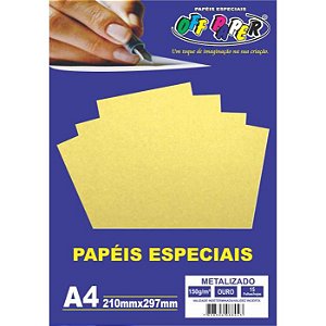 Papel Metalizado A4 150g/m² Ouro 15 Fls Off Paper