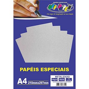 Papel Metalizado A4 150g/m² Prata 15 Fls Off Paper