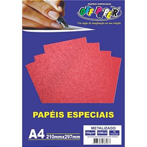 Papel Metalizado A4 150g/m² Vermelho 15f Off Paper