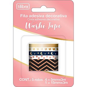 Washi Tape Metalizada Wt01 5 Peças Tilibra
