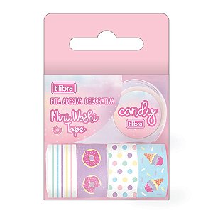 Washi Tape Mini Candy 5 Peças + Dispenser Tilibra