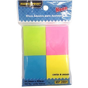 Bloco Adesivo 37,5x50mm 4 Cores Neon Master