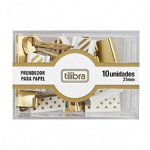 Binder Clips 25mm Dourado Branco 10 Peças Tilibra