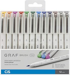 Marcador Artístico Brush Graf Fine 12 Cores Cis