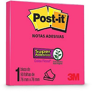 Notas Adesivas Post-it 76x76mm Rosa Neon 3m