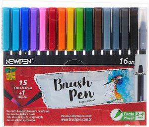Brush Pen Aquarelável 15 Cores + 1 Blender Newpen