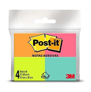 Notas Adesivas Post It 38x50mm 4 Cores Neon 3m