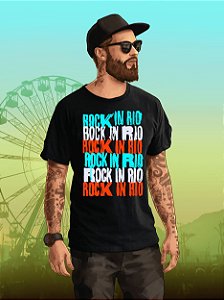 Camiseta Stencil Masculina Preta Rock in Rio