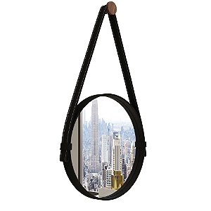 Espelho Redondo 46cm Adnet com Alça e Pino Preto