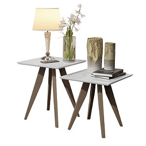 Conjunto Mesa Classic Lateral Quadrado  Pés de Eucalipto Maciço