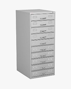 Arquivo de aço 10 gavetas 1,33x0,36x0,68 cinza com carrinho telescópico de aço chapa 24